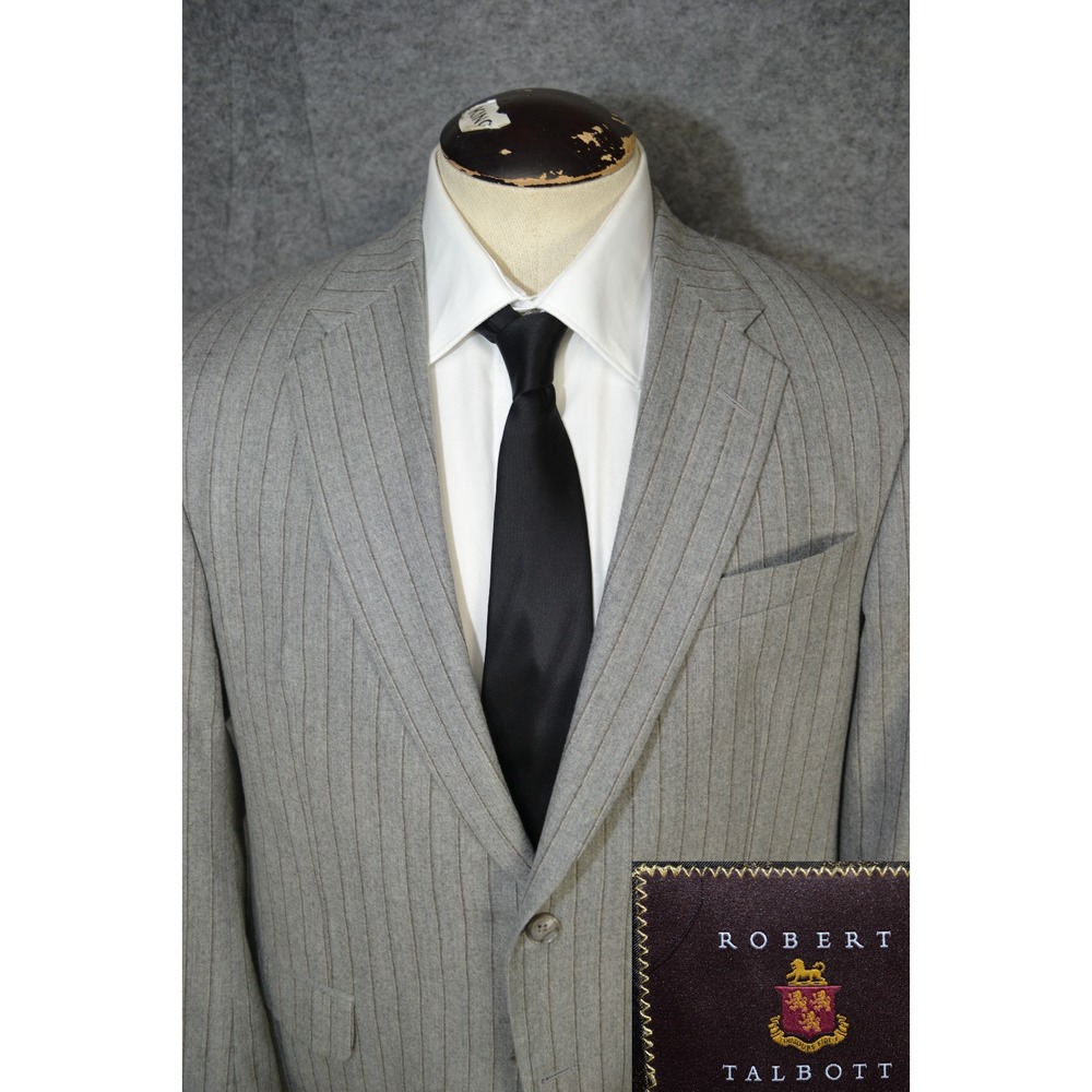 ROBERT TALBOTT Mens 44R Blazer Sport‎ Coat Casual Jacket Gray Wool Pinstripe